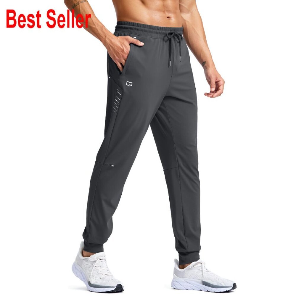 Men's Joggers With Zipper Pockets Stretch Athletic Gym Pants Tapered Fit